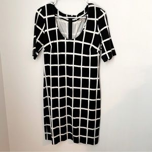 Banana Republic Black and White Grid Print Scoop Neck Knit Dress